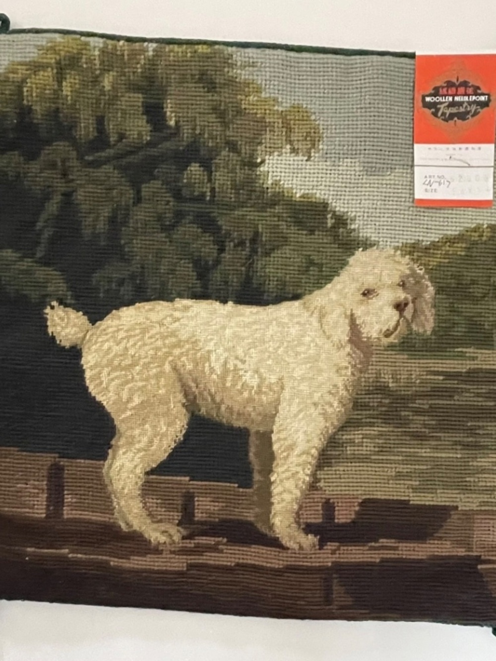 Woollen Needlepoint Tapestry Throw Pillow Cover White Poodle Dog Cushion - Picture 3 of 8